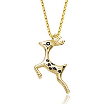 Kids 14k Gold Over Sterling Silver Black Cubic Zirconia Reindeer Pendant Necklace
