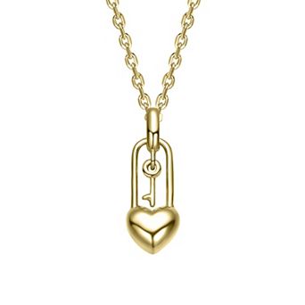 Kids Sterling Silver Heart Lock and Key Pendant Necklace