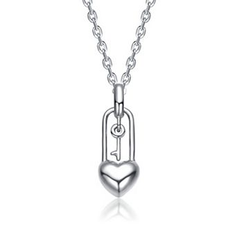 Kids Sterling Silver Heart Lock and Key Pendant Necklace