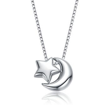 Kids Sterling Silver Star and Crescent Moon Pendant Necklace