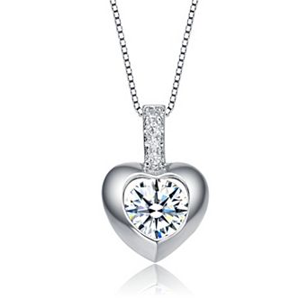 Sterling Silver Cubic Zirconia Heart Drop Pave Pendant Necklace