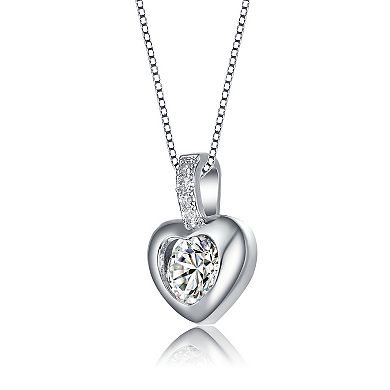 Sterling Silver Cubic Zirconia Heart Drop Pave Pendant Necklace