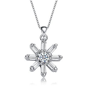 Sterling Silver Cubic Zirconia Starry Cluster Flower Pendant Necklace