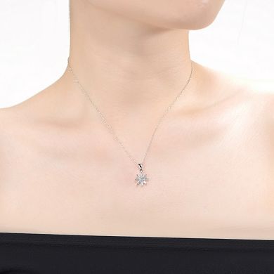 Sterling Silver Cubic Zirconia Starry Cluster Flower Pendant Necklace