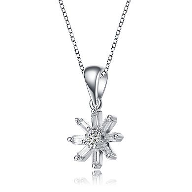 Sterling Silver Cubic Zirconia Starry Cluster Flower Pendant Necklace