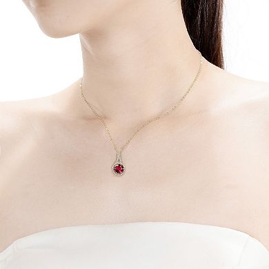 14k Gold Over Sterling Silver Red Cubic Zirconia Drop Pendant Necklace