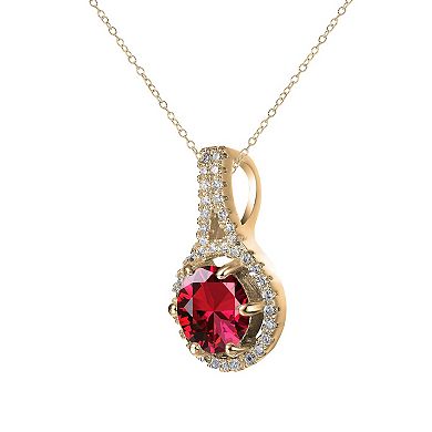 14k Gold Over Sterling Silver Red Cubic Zirconia Drop Pendant Necklace