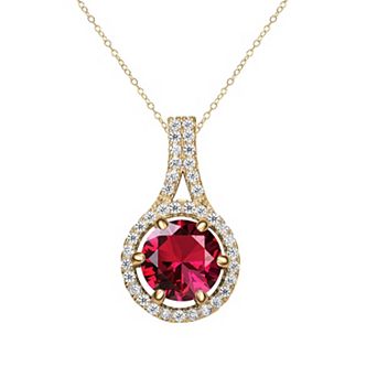 14k Gold Over Sterling Silver Red Cubic Zirconia Drop Pendant Necklace