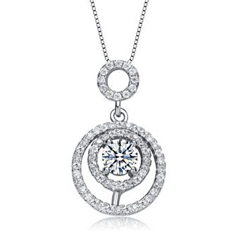 Sterling Silver Double Halo Drop Solitaire Pendant Necklace