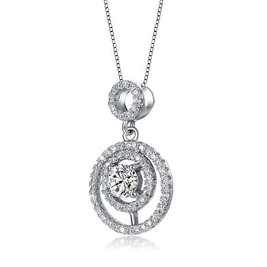 Sterling Silver Double Halo Drop Solitaire Pendant Necklace