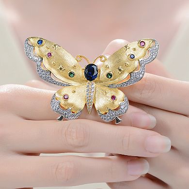 Sterling Silver and Cubic Zirconia Floral Pin