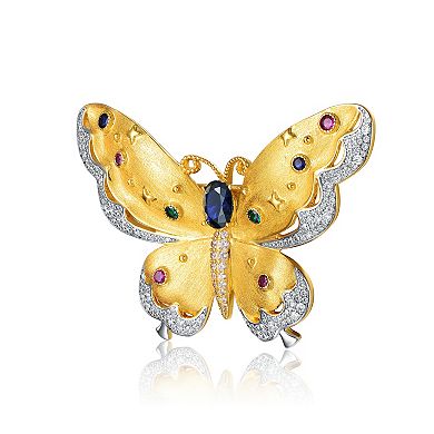 Sterling Silver and Cubic Zirconia Floral Pin