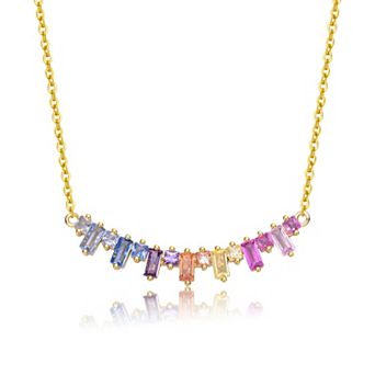 14k Yellow Gold Over Sterling Silver Multi-Color Cubic Zirconia Linear Cluster Fringe Pendant Necklace