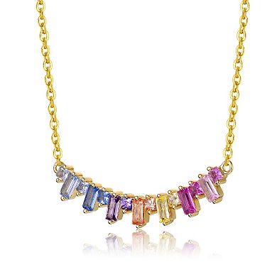 14k Yellow Gold Over Sterling Silver Multi-Color Cubic Zirconia Linear Cluster Fringe Pendant Necklace