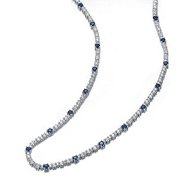 Sterling Silver Blue Cubic Zirconia Tennis Chain Necklace