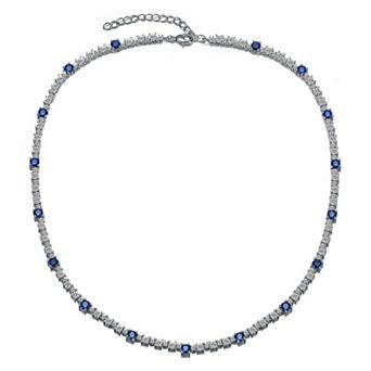 Sterling Silver Blue Cubic Zirconia Tennis Chain Necklace
