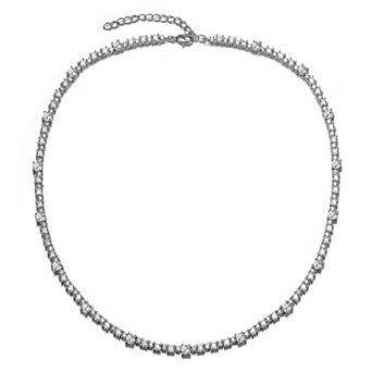 Sterling Silver Blue Cubic Zirconia Tennis Chain Necklace