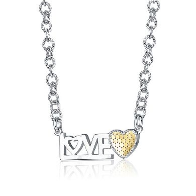 Two-Tone LOVE Heart Bar Pendant Layering Necklace