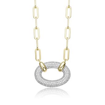 Two-Tone Cubic Zirconia Thick Circular Pendant Necklace