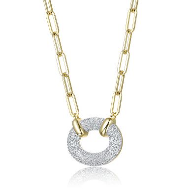 Two-Tone Cubic Zirconia Thick Circular Pendant Necklace