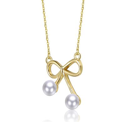 Kids 14k Gold Over Sterling Silver and Dual Simulated Pearl Bow Necklace