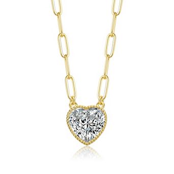 Heart Bezel Set Cubic Zirconia Solitaire Necklace
