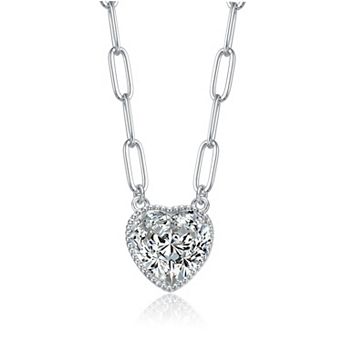 Heart Bezel Set Cubic Zirconia Solitaire Necklace