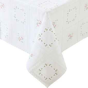 Elrene Home Fashions Floral Lace-Inspired 3-Yard Cut-to-fit Vinyl Tablecloth, 54"x108", White