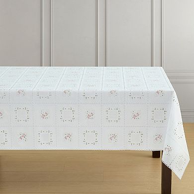 Elrene Home Fashions Floral Lace-Inspired 3-Yard Cut-to-fit Vinyl Tablecloth, 54"x108", White