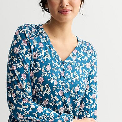 Women's Croft & Barrow® Smocked Henley Blouse