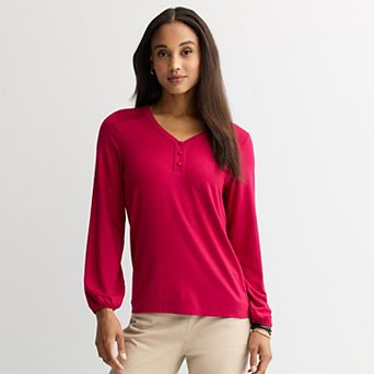 Women's Croft & Barrow® Smocked Henley Blouse