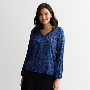 Women's Croft & Barrow® Smocked Henley Blouse