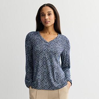 Women's Croft & Barrow® Smocked Henley Blouse