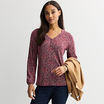 Women's Croft & Barrow® Smocked Henley Blouse
