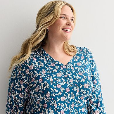 Plus Size Croft & Barrow® Smocked Henley Blouse