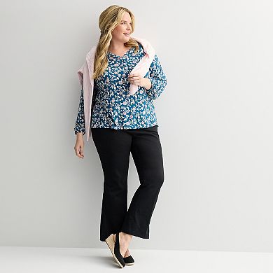 Plus Size Croft & Barrow® Smocked Henley Blouse