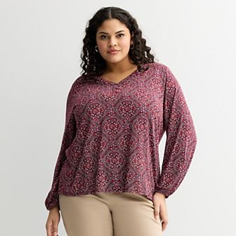 Plus Size Croft & Barrow® Smocked Henley Blouse