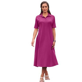 Jessica London Women's Plus Size Stretch Cotton Notch Neck Midi Dress