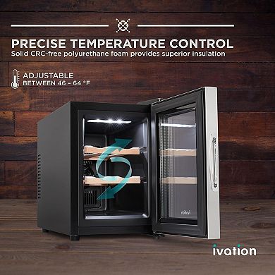Ivation 6 Bottle Horizontal Thermoelectric Wine Cooler, Super Quiet Freestanding Wine Fridge