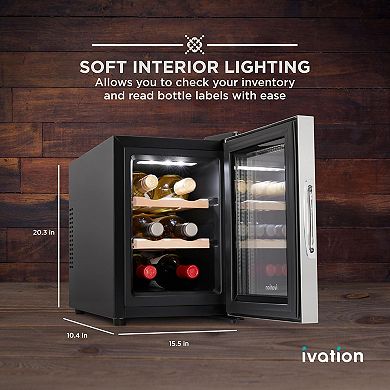 Ivation 6 Bottle Horizontal Thermoelectric Wine Cooler, Super Quiet Freestanding Wine Fridge
