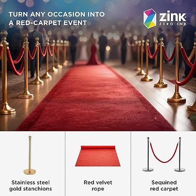 Zink Red Carpet Bundle, 4PCS Stainless Steel Gold Stanchion Posts with Velvet Rope and Red Carpet