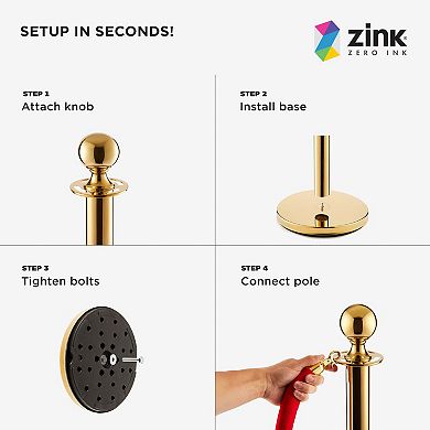 Zink Red Carpet Bundle, 4PCS Stainless Steel Gold Stanchion Posts with Velvet Rope and Red Carpet