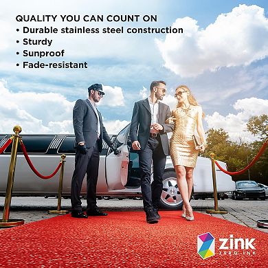 Zink Red Carpet Bundle, 4PCS Stainless Steel Gold Stanchion Posts with Velvet Rope and Red Carpet