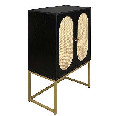 Mondawe Natural Rattan Double Door High Cabinet With Adjustable Shelves Independent Cabinets
