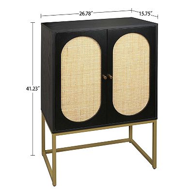 Mondawe Natural Rattan Double Door High Cabinet With Adjustable Shelves Independent Cabinets