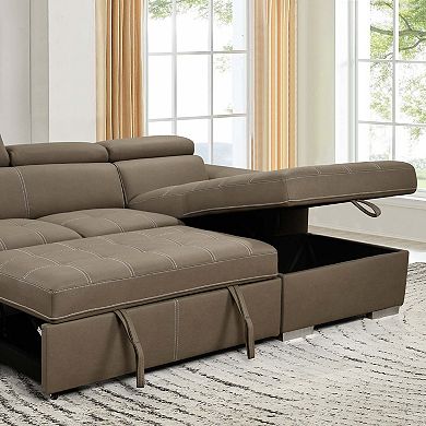 Mondawe Convertible Sectional Sofa, Contemporary L-shaped Sleeper Corner Sectional Sofa