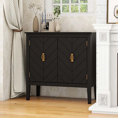 Mondawe 2-Door Cabinet,With Adjustable Shelves Black Wooden Cabinet