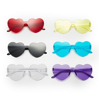 Zink Colorful Heart Shaped Glasses Set- Six Pairs of Sunglasses for Parties, Photo Booths & Costumes