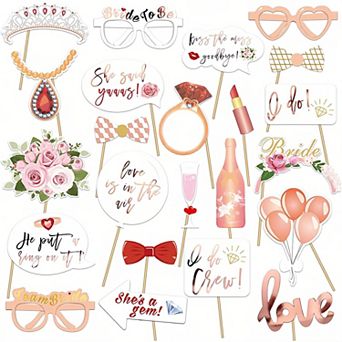 Zink 23 pc Bridal Shower Photo Booth Props for Bachelorette Parties, Bridal Showers, and More!
