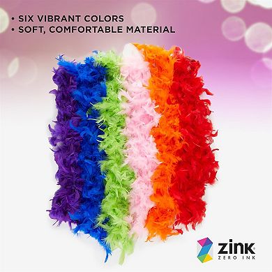 Zink Colorful Feather Boa Pack - 6 Fluffy Feather Boas for Dress-Up, Party Favors, Photo Booths